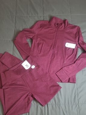Xersion Women's Maroon & Black Active Jacket and High-Rise Legging Set